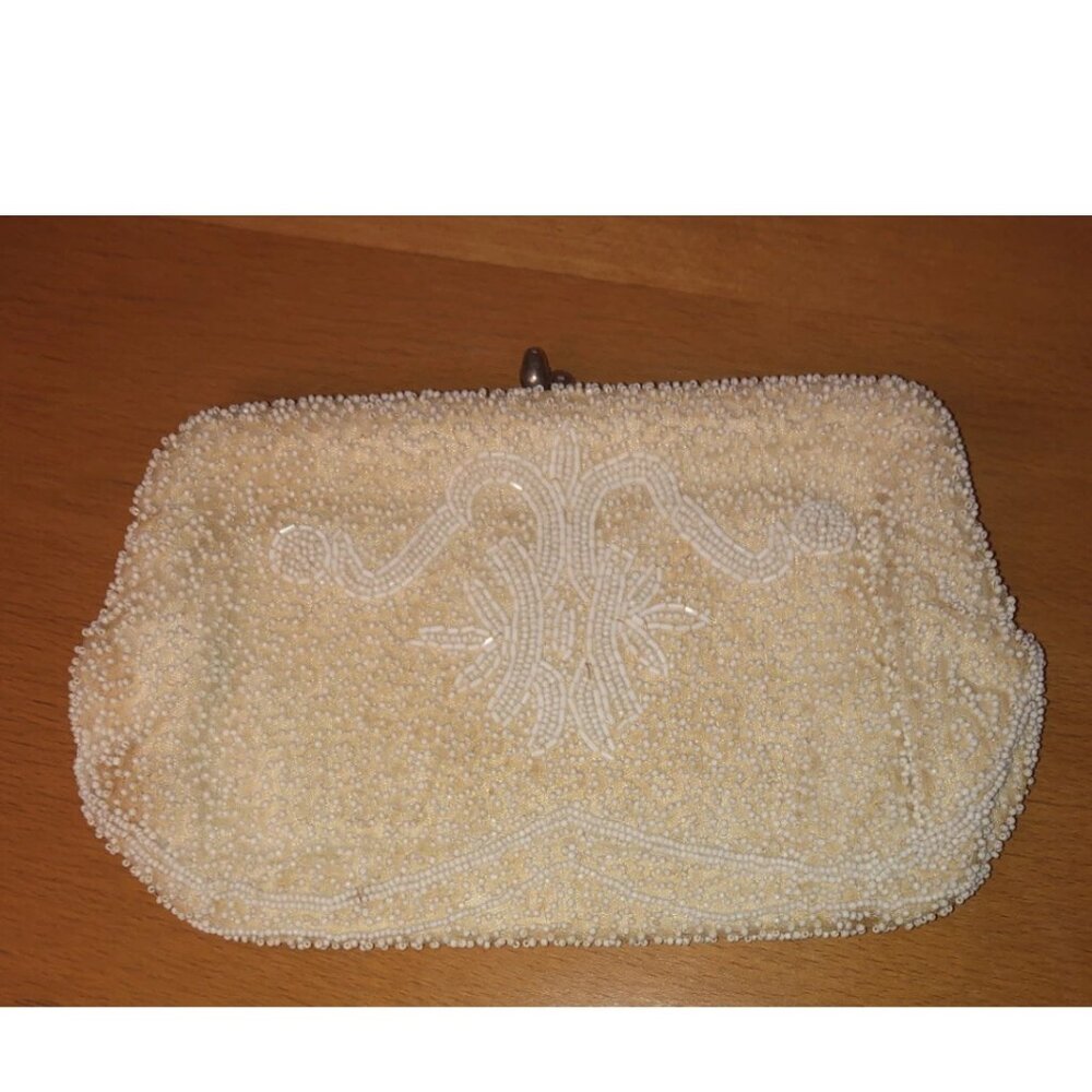 Vintage Magid White Beaded Clutch Purse Bridal Evening Bag Made in Japan